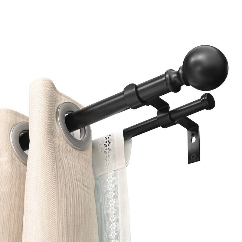 Utopia Alley Wall Mounted Window Treatment Telescoping Double Curtain Rod Set with Classic Cap, 1-Inch Diameter, Black - 48"-86"
