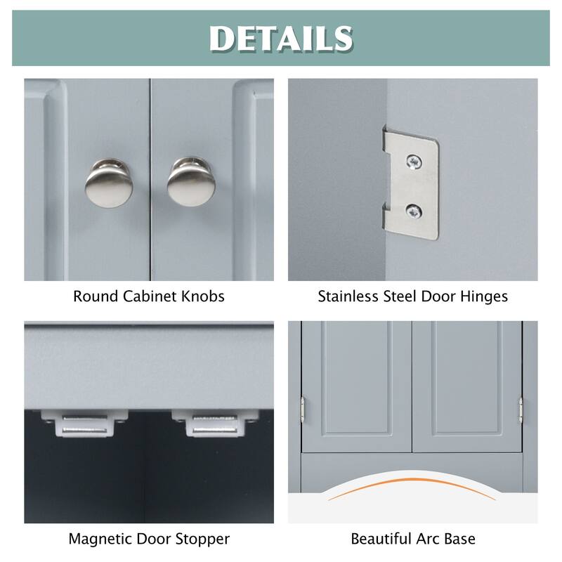 32" Wood 2-door Bathroom Corner Cabinet with Adjustable Shelves