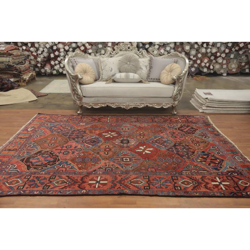 Hand Knotted Oriental 100% Wool Carpet Traditional Geometric Oranges & Rust Bakhtiari Area Rug - 9' 5'' X 7' 3''
