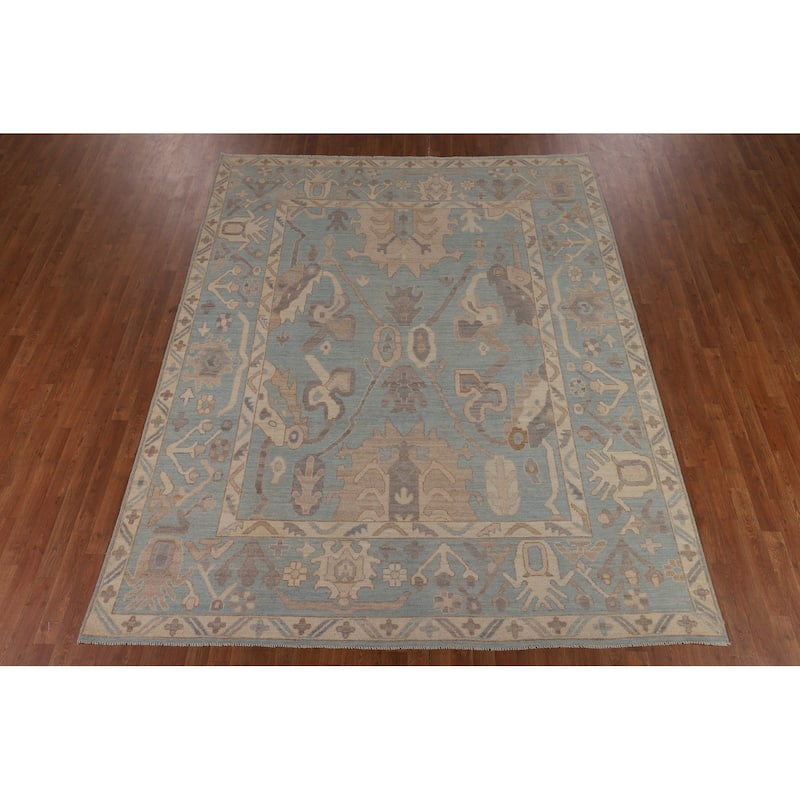 Light Blue Oushak Vegetable Dye Rug Hand-Knotted Wool Carpet - 8'1"x 10'1"