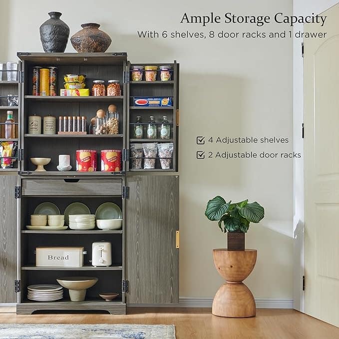 72" Tall Modern Fluted Pantry Cabinet, Storage Cabinet with 4 Doors