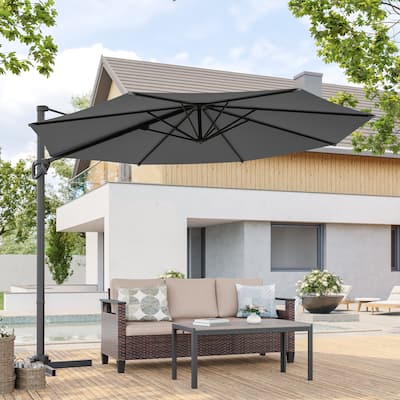BONOSUKI 10FT Cantilever Patio Umbrella, Ultimate Outdoor Comfort with 360° Rotation and Canopy Angle Adjustment