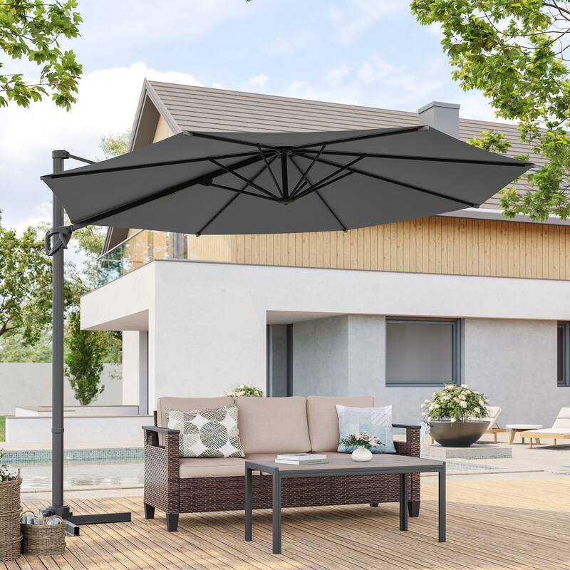 BONOSUKI Outdoor 10Ft Cantilever Offset Patio Umbrella, Hanging Market Umbrella - Grey