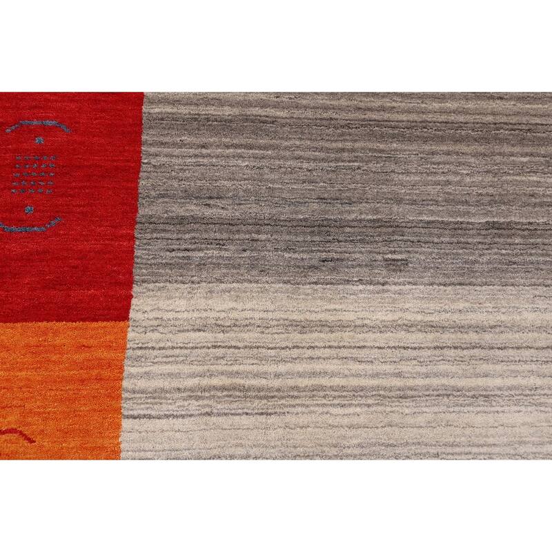 Geometric Gabbeh Oriental Area Rug Hand-Knotted Wool Carpet - 6'8" x 9'9"