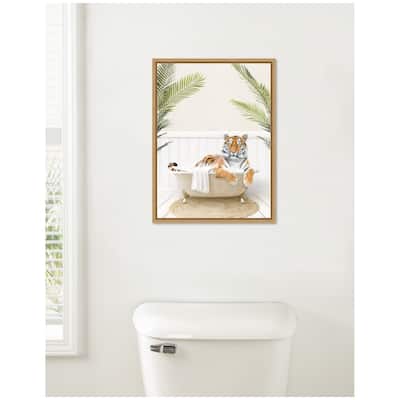 Kate and Laurel Sylvie Tiger in Palm Bath Framed Canvas by Amy Peterson