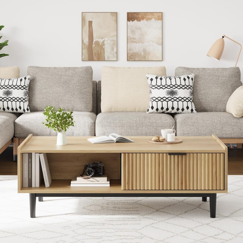 Center Table Fluted Coffee Table - Natural