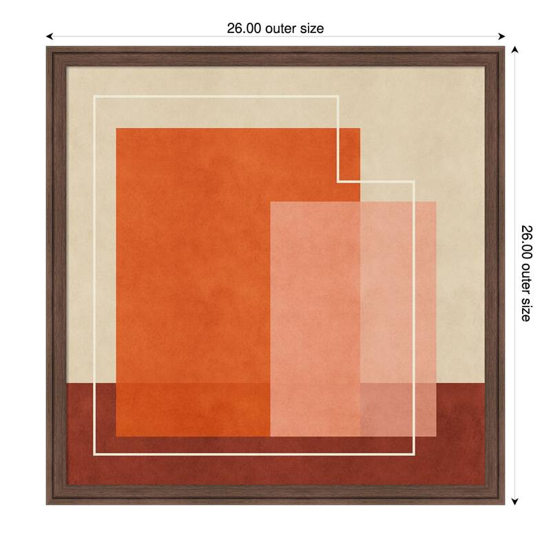 Red Squares by Sarah Leonard Wood Framed Wall Art Print - 26 x 26 in - Brown