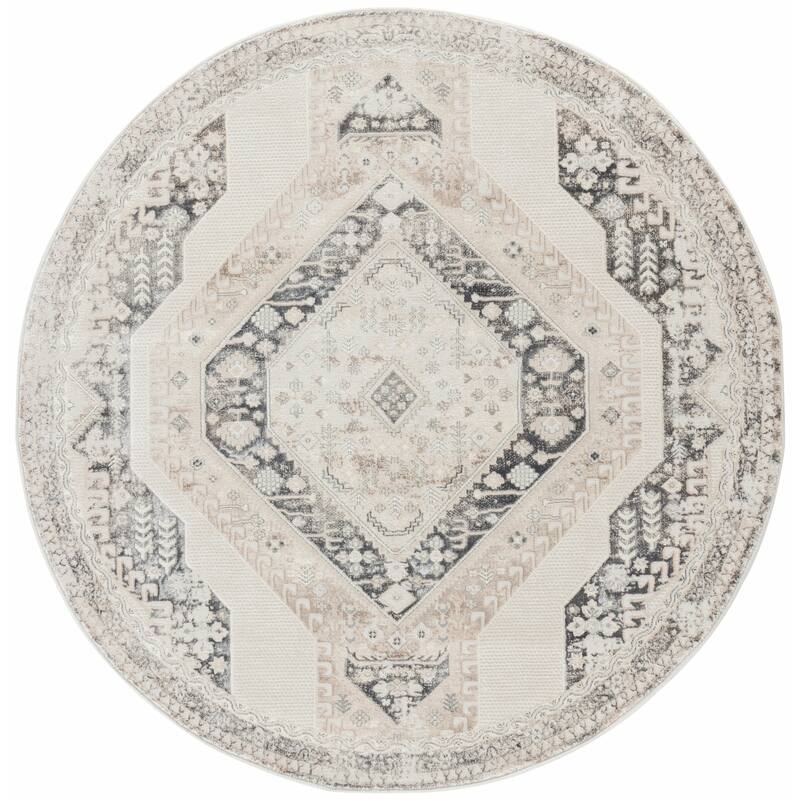 Omari Collection Cream/Grey Abstract Traditional Area Rug