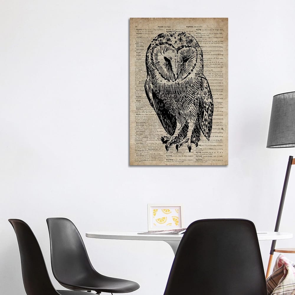iCanvas "Owl Etching Print V On Old Dictionary Paper" by FisherCraft Canvas Print