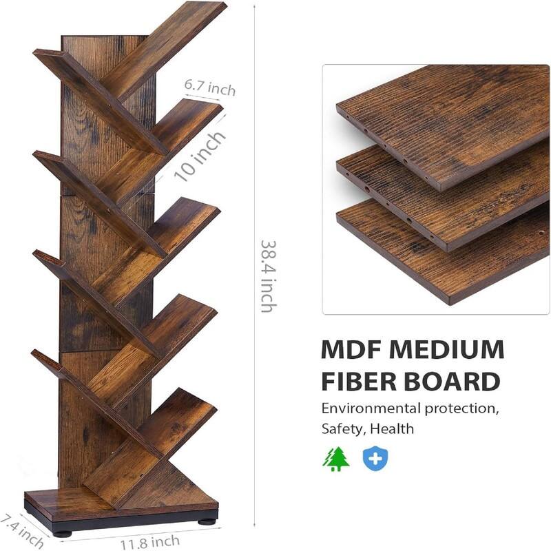 9 Tier Tree Bookshelf - 11.8"D x 7.4"W x 38.4"H