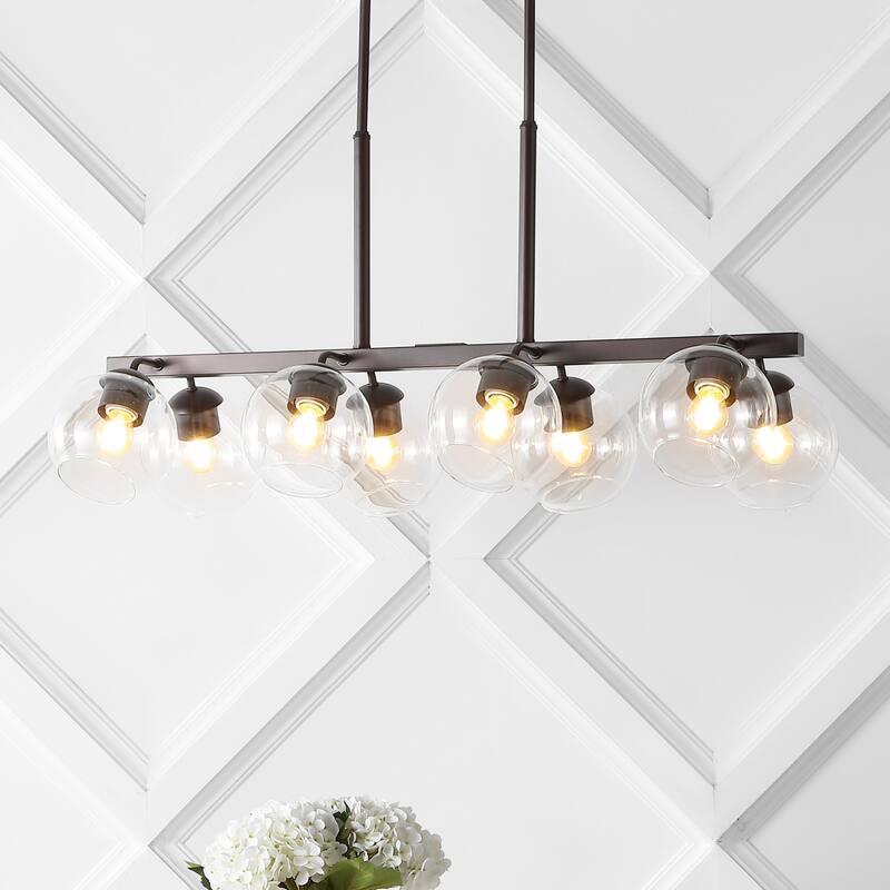 Jaxon 33.5" 8-Light Farmhouse Bohemian Iron/Glass Linear LED Pendant, Oil Rubbed Bronze/Clear by JONATHAN Y - 8 Light