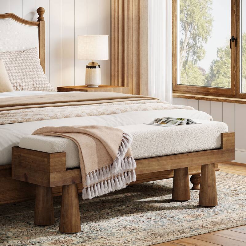 47 Inch Upholstered Entryway Bench, Shoe Bench Padded Seat with Solid Wood Legs