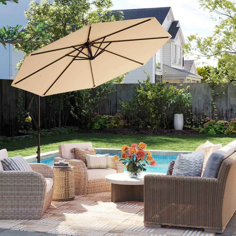 Costway 10 FT Patio Offset Umbrella w/8 Ribs Cross Base Tilt