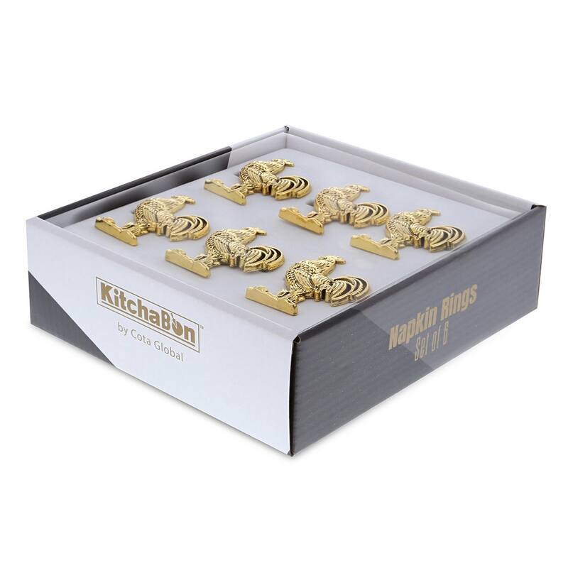KitchaBon Rooster Gold Napkin Rings for Table Decor - Set of 6 - 2.5 x 1.75 x 1.65 inches