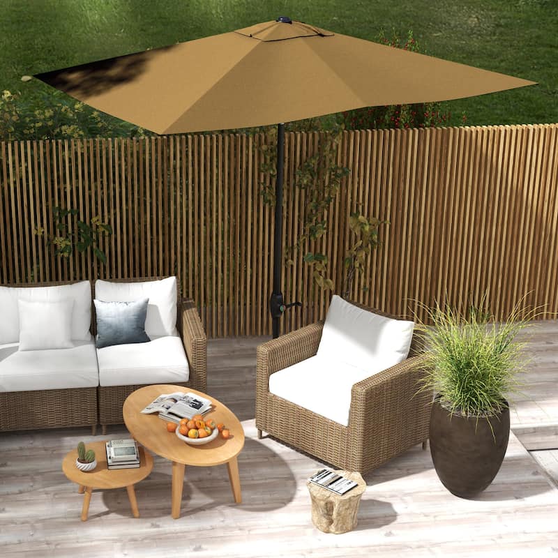 Rectangular Market Umbrella Patio Outdoor Table Umbrella with Crank and Push Button Tilt, for Garden Backyard Pool - Brown
