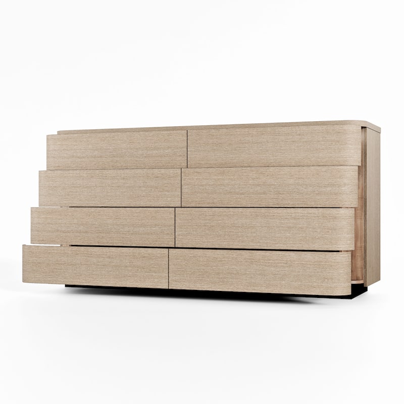 Oak 8-Drawer Dresser Buffet for Bedroom Wide Chest of Drawers with Anti-Tip Safety, Waterproof Top