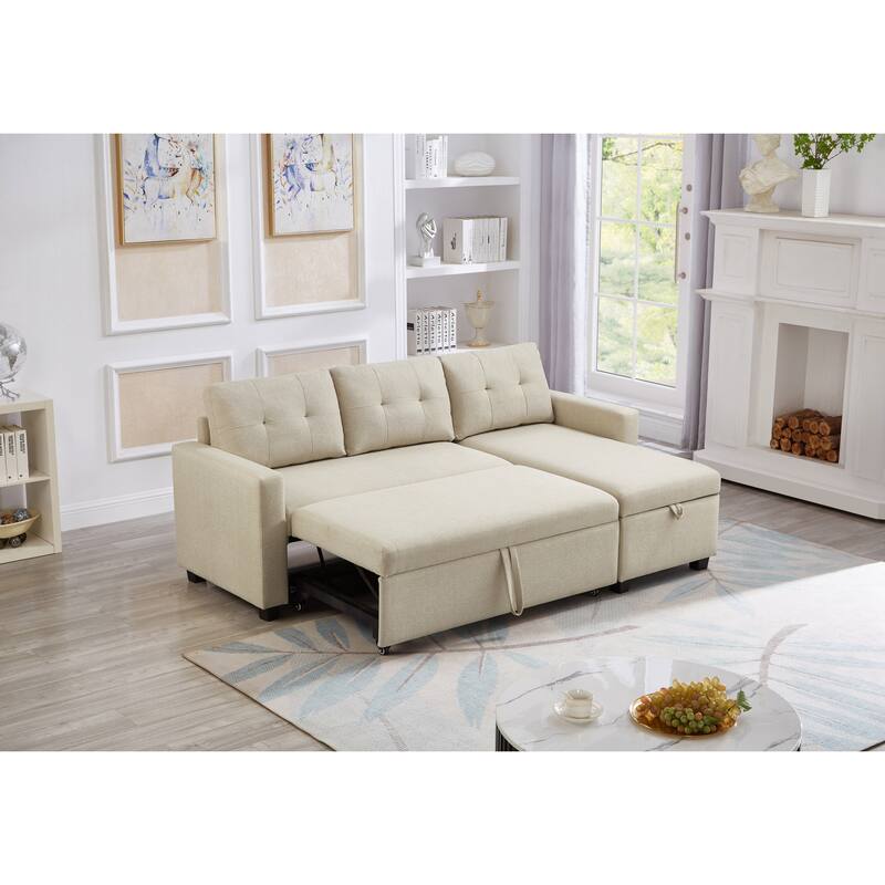 GDFStudio - Ethan Modern Pull-Out Sectional Sofa with Storage Chaise and Reversible Layout