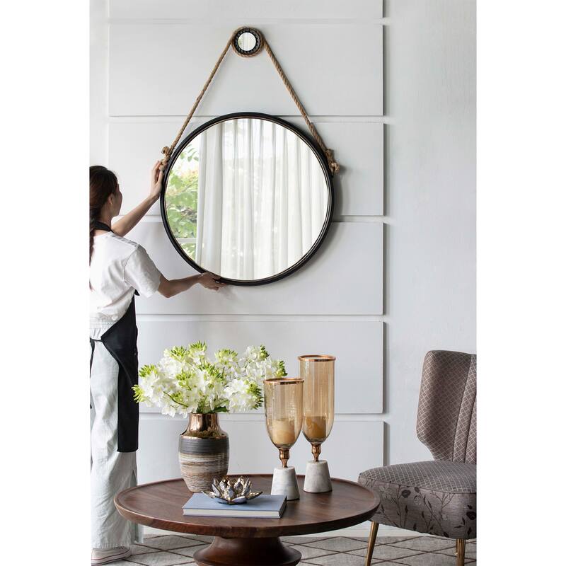 29.5" in On-trend Hanging Round Mirror with Black Framed