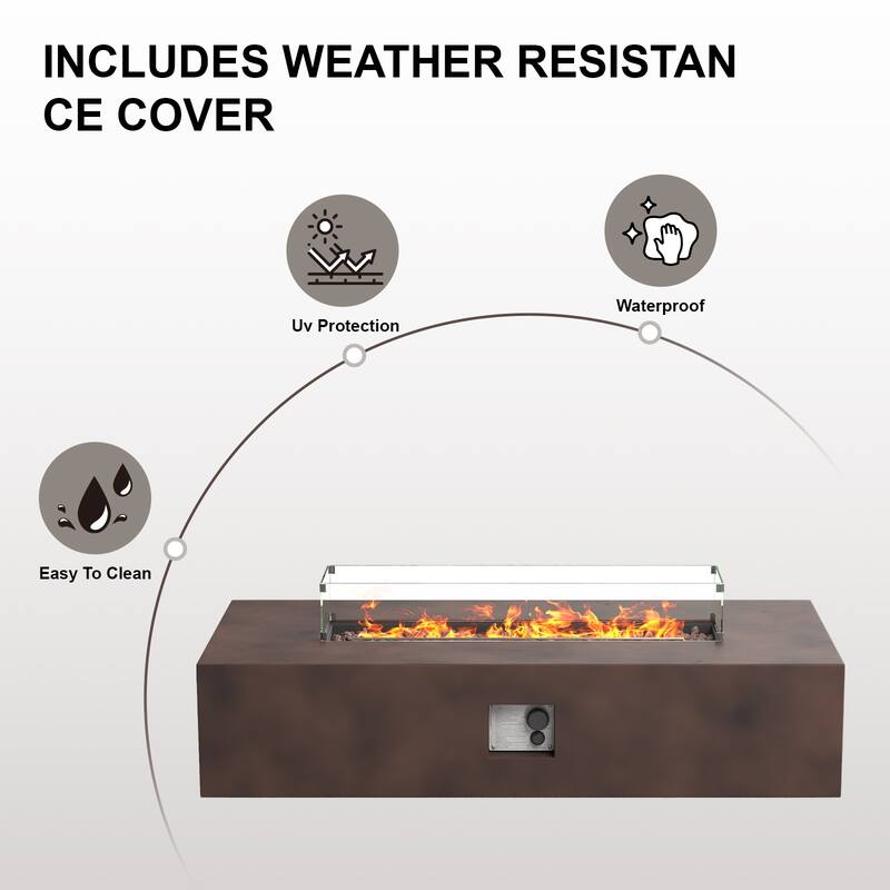 COSIEST 56'' Outdoor Propane Rectangle Fire Pit with Tank,Wind Glass