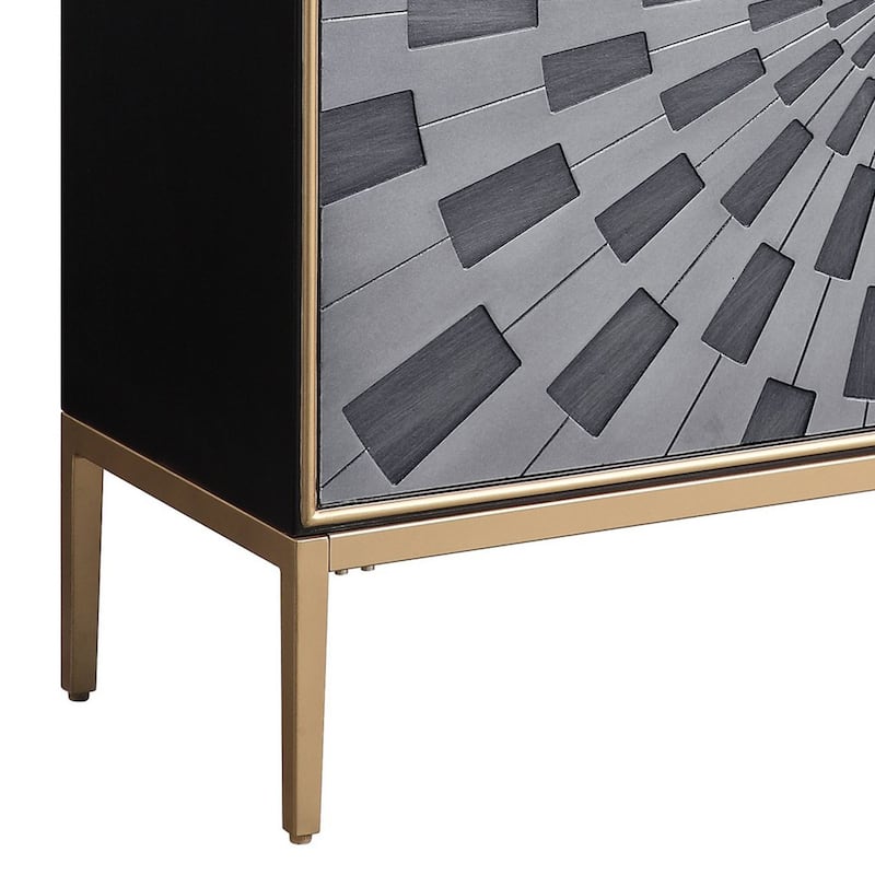Console Table with 2 Doors and Sunburst Design, Gray