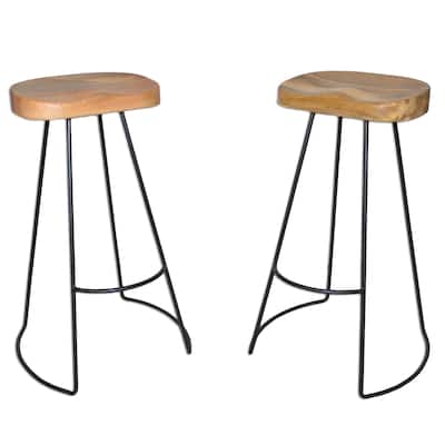 Set of 2 Brown and Black Bar Stools with Curved Seat 31"
