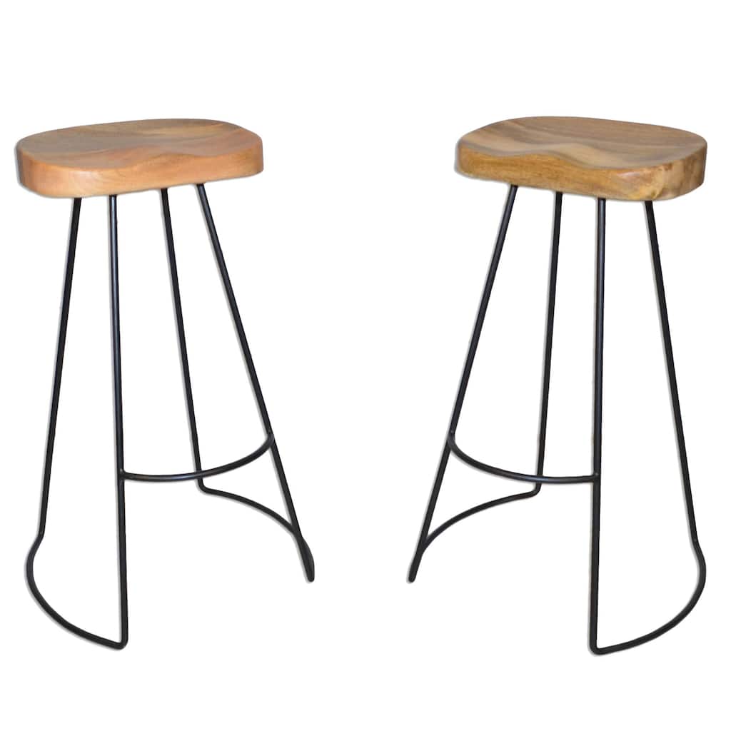 Set of 2 Brown and Black Bar Stools with Curved Seat 31"