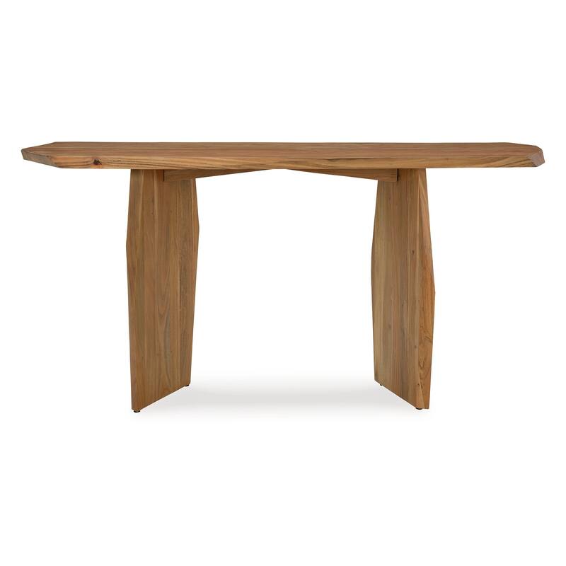 Console Sofa Table, Acacia Wood Irregular Tabletop, Brown 64 Inch