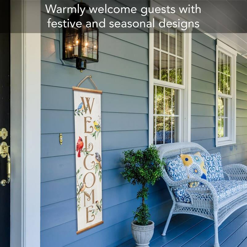 Bird Welcome Indoor/Outdoor Vinyl Hanging Entryway Sign Made in the USA Reusable Easy Wipes Clean Easy Storage