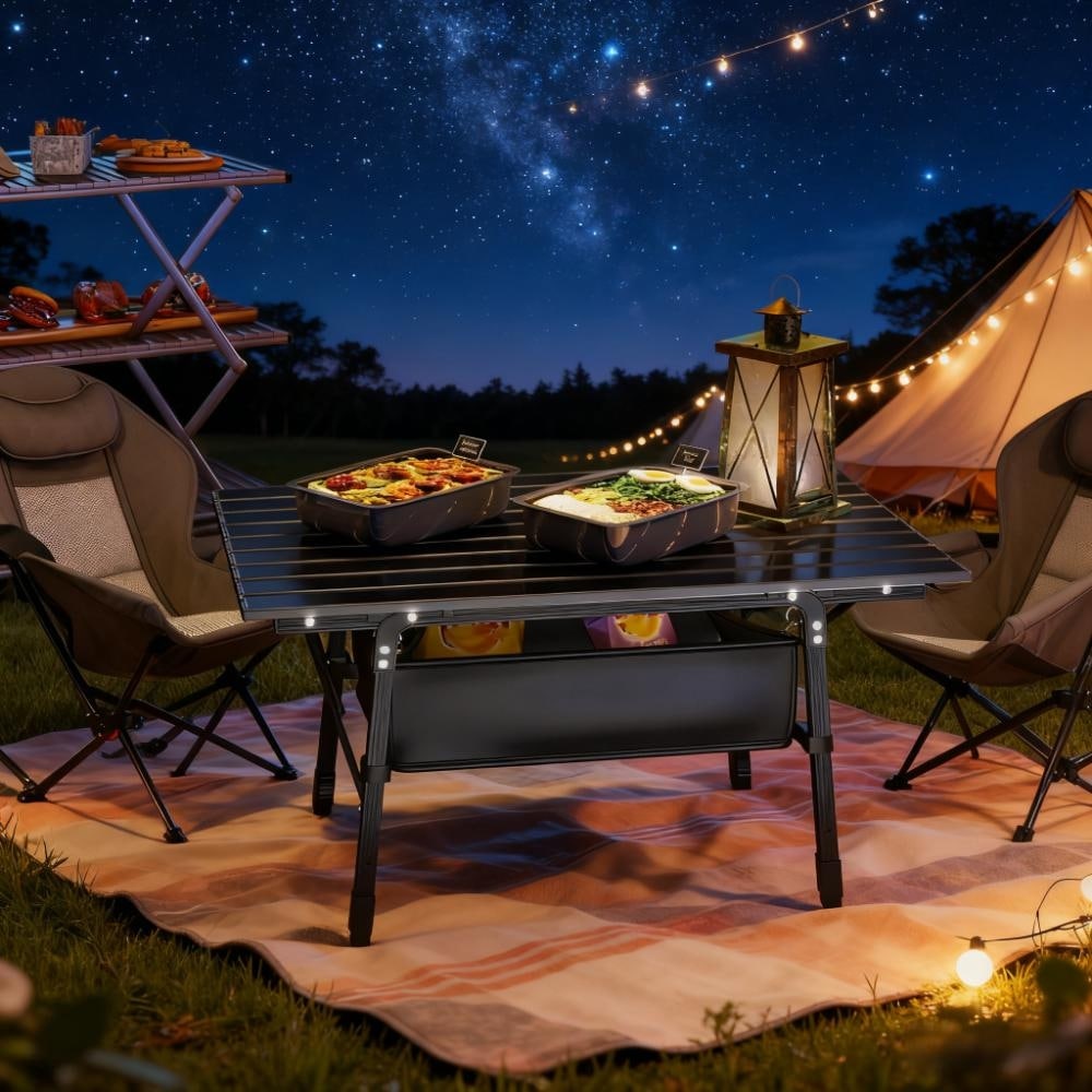 Portable Camping Table For Outdoor Picnic BBQ, Aluminum Small Folding Table With Storage Bag