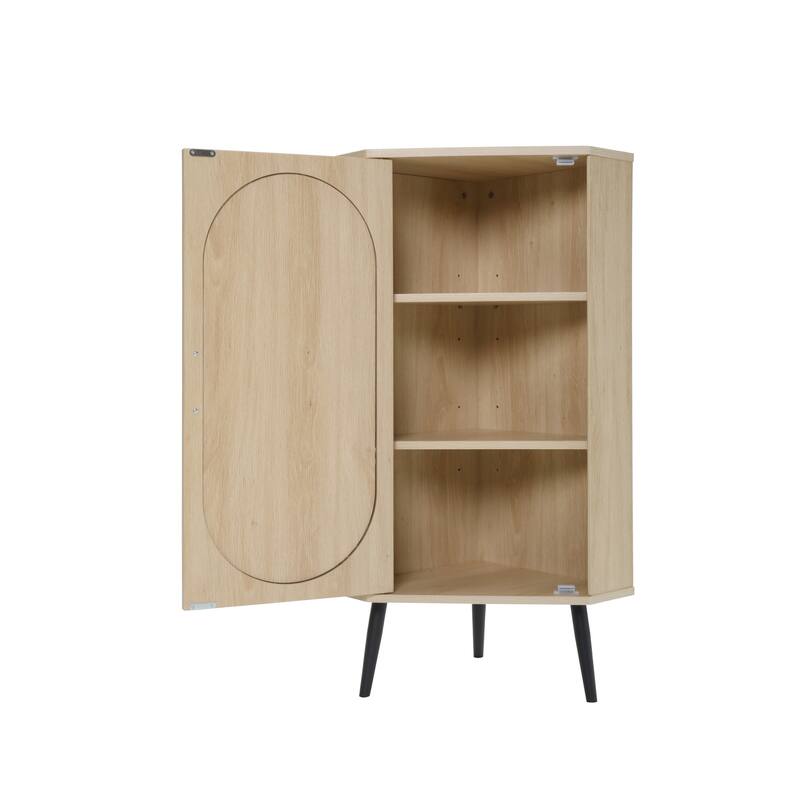 Freestanding Corner Cabinet with Rattan Door