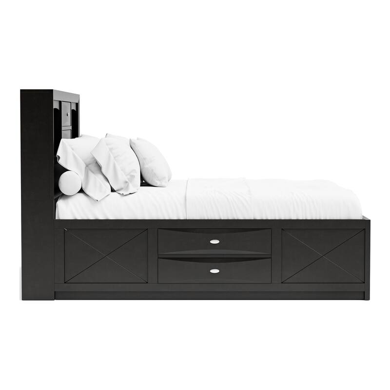 Furniture of America Brent Storage Platform Bed with Drawers and Bookcase Headboard