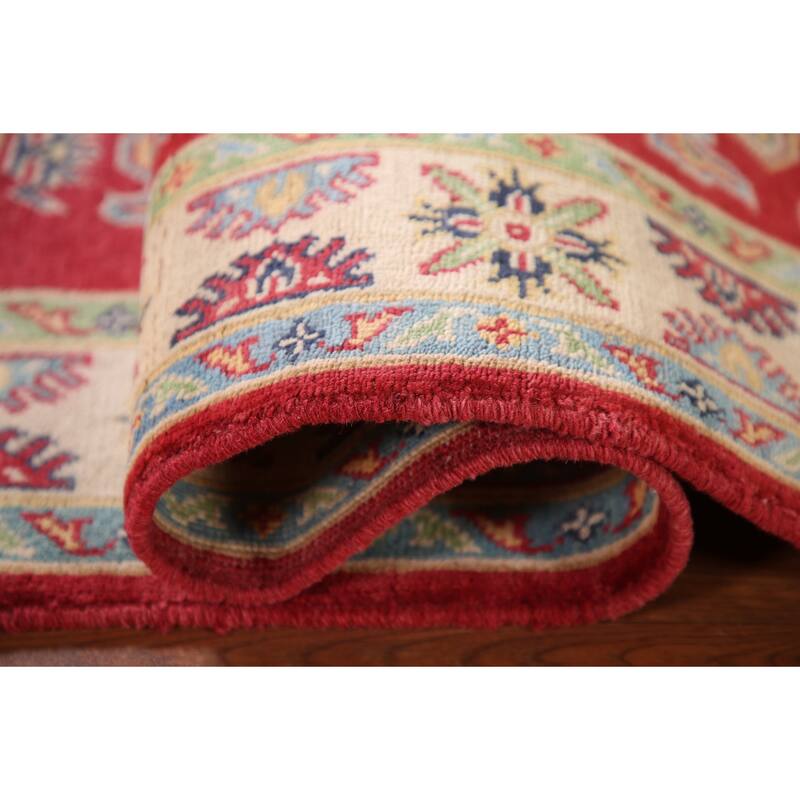 Geometric Red Kazak Accent Rug Handmade Wool Carpet - 3'4"x 5'1"