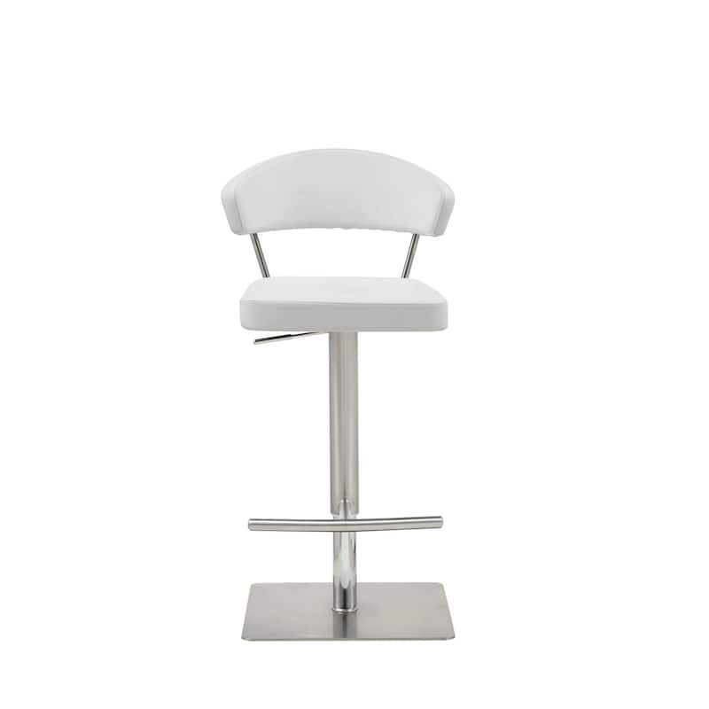 20" Modern White Adjustable Height Stool with Faux Leather Seat Footrest and Pedestal Base - 20"W x 22"D x 34-44"H - White-Silver