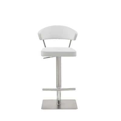 20" Modern White Adjustable Height Stool with Faux Leather Seat Footrest and Pedestal Base - 20"W x 22"D x 34-44"H
