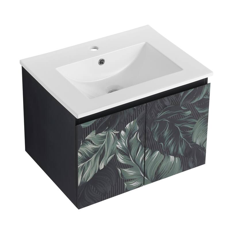 24" Floating Wall-Mounted Bathroom Vanity with Soft-Close Doors, Ceramic Sink, Eco-Friendly Plywood Base