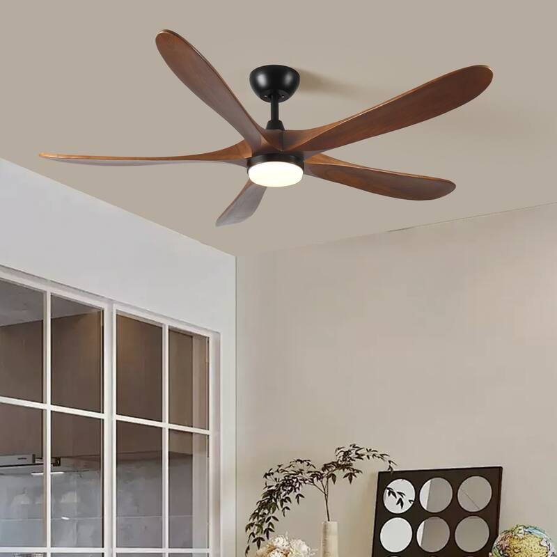 Modern Ceiling Fan Light with Lighting and 6 Speed Adjustment, 5 Solid Wood Blades for Bedroom and Living Room