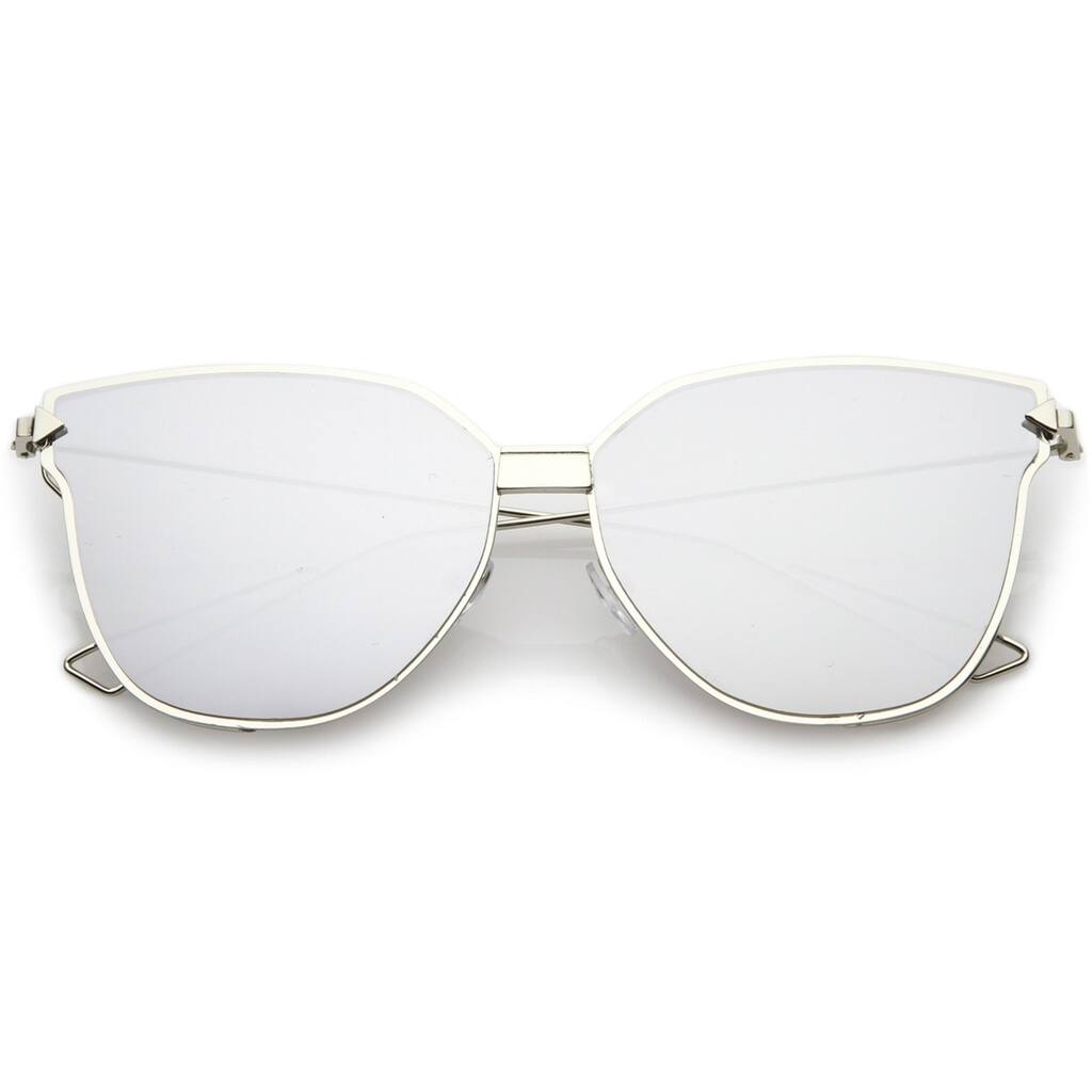 Oversize Cat Eye Sunglasses Mirrored Flat Lens Wire Arms 59Mm Uv