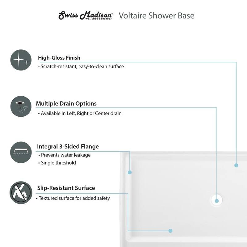 Swiss Madison Voltaire 60" x 34" Rectangular Shower Base with Single