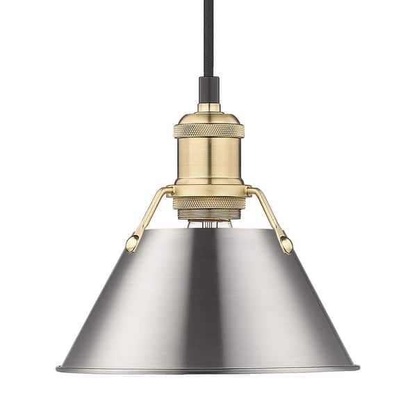 slide 2 of 2, Yep by Golden Lighting Orwell 1-light 8in Pendant in Brushed Champagne Brass and Pewter shade - Gold