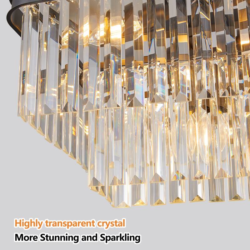 Chandeliers,Rectangular Crystal Chandelier Adjustable,E12 Crystal Lights,Iron Ceiling Hanging Light(Bulb Not Included)