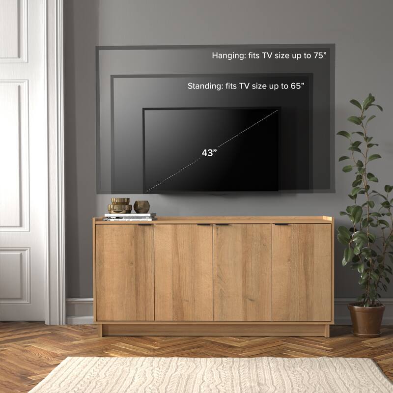 Prepac Simply Modern 4 Door 60" W x 30" H x 16" D Storage Cabinet - 60 in W x 30 in H x 16 in D