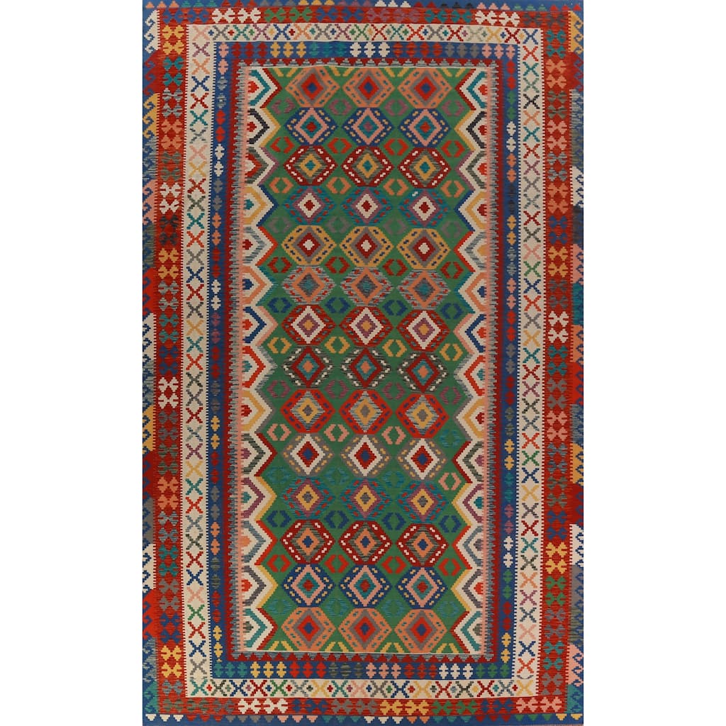 Geometric Kilim Oriental Large Rug Living Room Hand-Woven Wool Carpet - 10'2"x 16'3"