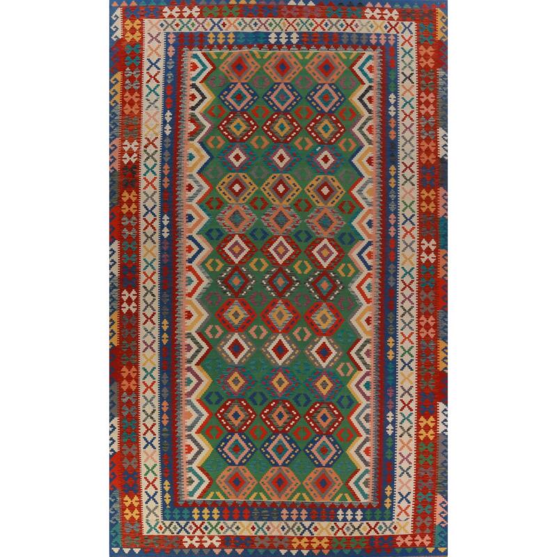 Geometric Kilim Oriental Large Rug Living Room Hand-Woven Wool Carpet - 10'2"x 16'3"