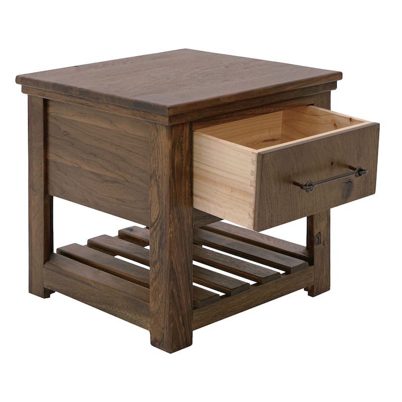 Ally Side End Table, 1 Drawer and Slatted Shelf, Brown Parota 50 Inch