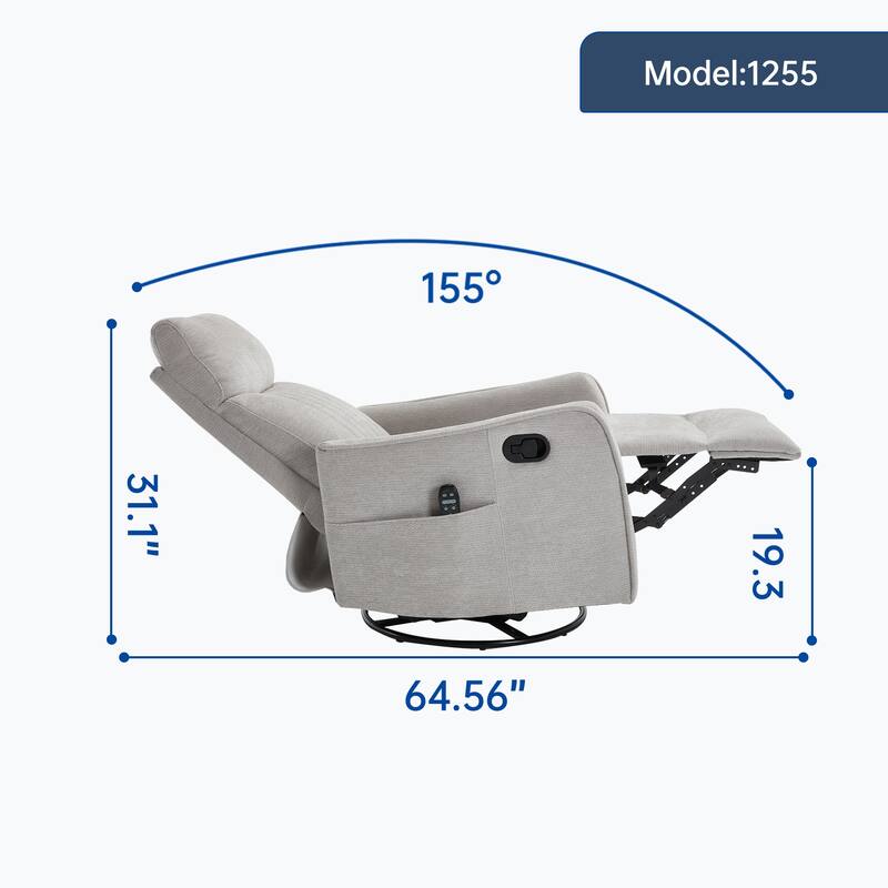 Heat Massage Manual Recliner Chair with Rocker and Swivel in Fabric for Living Room