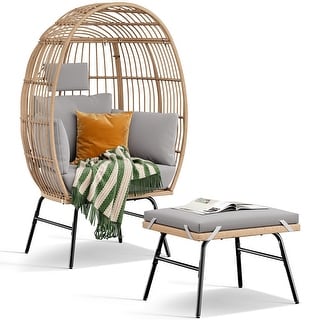 Outdoor Garden Wicker Egg Chair And Footstool