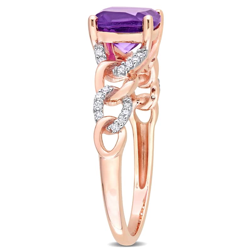 Miadora Cushion African Amethyst and 1/10ct TDW Diamond Link Engagement Ring in 10k Rose Gold