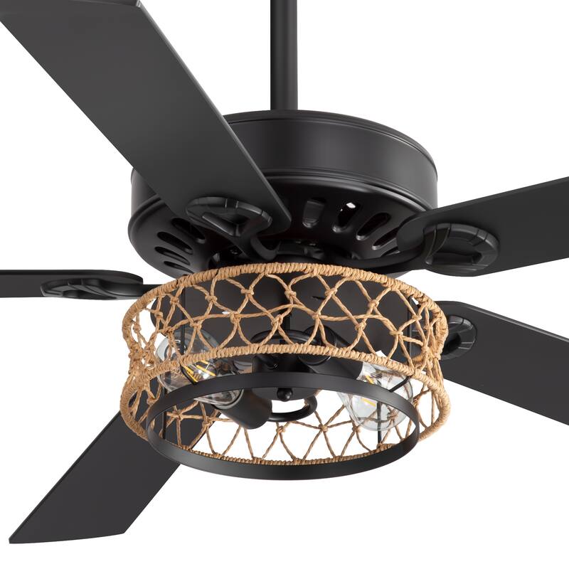52" Reversible 5-Blade Farmhouse Caged Ceiling Fan with Light and Remote