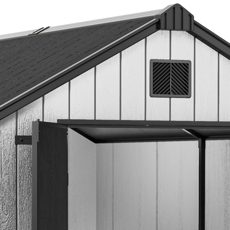 8x10 FT Outdoor Storage Shed with Lockable Door, Large 544 Cuft Resin Shed with Floor Roof Windows Vents
