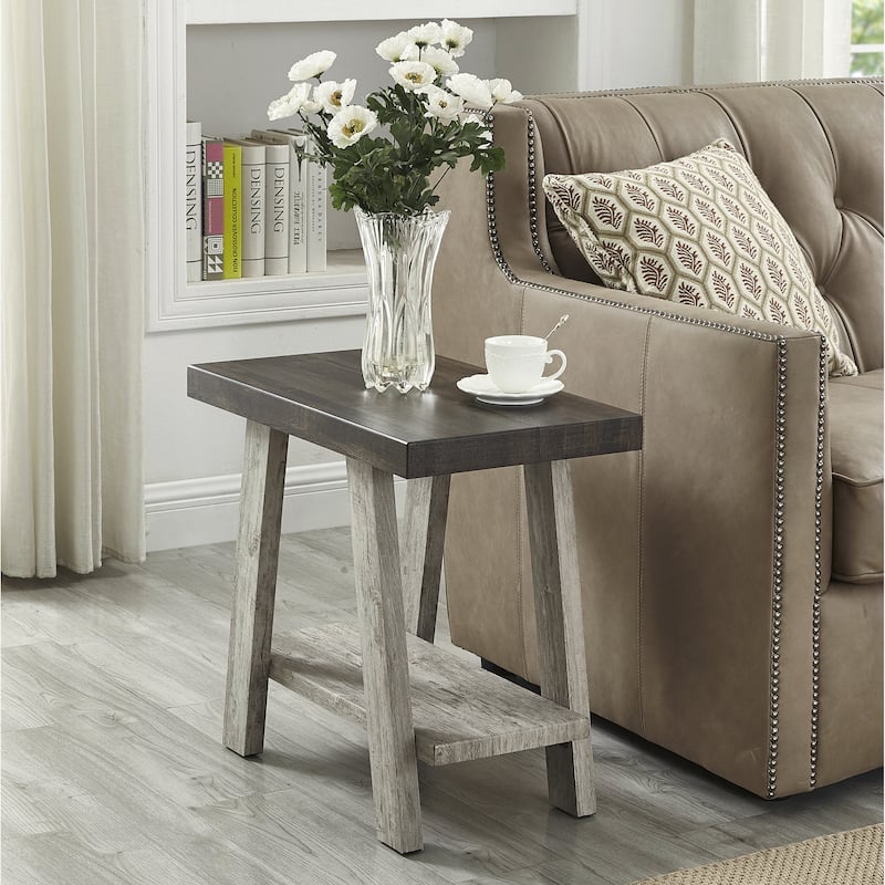 Contemporary Two-Tone Wood Shelf Side Table in Weathered for Bedroom or Living Room - Grey